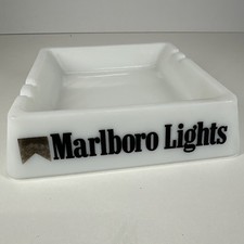 Vintage MARLBORO Lights Cigarettes Tobacco Advertising Milk Glass Ashtray Rare