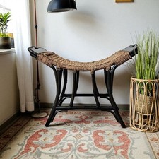 Rare Vintage Rattan Bamboo Scoop Bench Seat Chair Mid Century