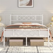 Modern Metal Bed Frame with Cross-design Headboard & Footboard 135x190