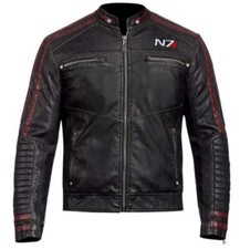 Men Black Mass Effect Merchandise N7 Jacket, Faux Leather Motorcycle Jacket- XL