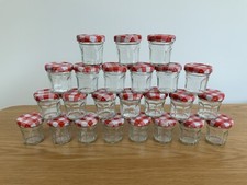 20 x Small Bonne Maman Mini 30g Glass Jam Jars Red Gingham Lids - Empty - Crafts