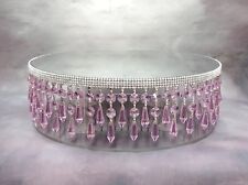14 inch PINK  REAL CRYSTAL  WEDDING CAKE ACRYLIC STAND WITH MIRROR TOP