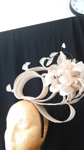 Large beige black - beige, fascinator