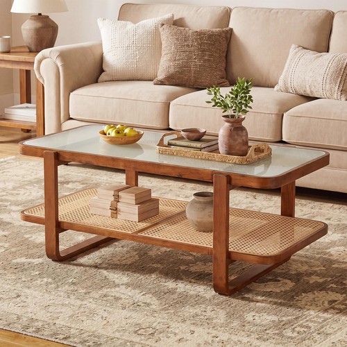 Tier walnut rattan cocktail - 2-tier,