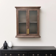 Wooden Reeded Glass Wall Cabinet shelving storage bathroom kitchen hallway