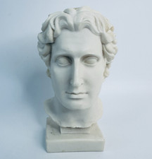 Hand-Carved Greek Alabaster Alexander The Great Macedonia Bust Statue Sculpture