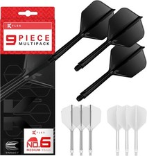 K-Flex Integrated Dart Flights & Shafts No.6 Flight, 9-Pack Black, White & Clear
