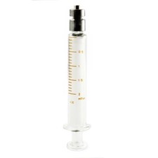 Glass syringe with metal luer