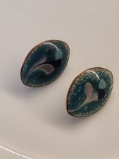 20mm Green & Gold Hand Painted Enamel Stud Earrings