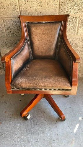 Mahogany leather upholstered - &,