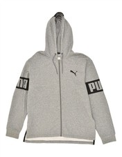 PUMA Mens Graphic Zip Hoodie Sweater Large Grey Cotton AY13
