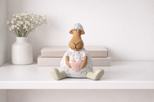 Sitting white sheep - sitting, wellies