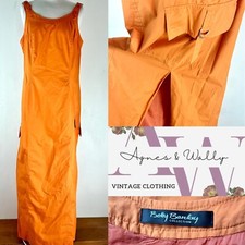 Vintage 90s Betty Barclay Orange Utility Pinafore Dress Silver Buckle Straps M/L
