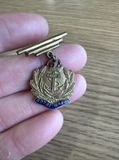 Royal Navy Gold Tone & Enamel Pendant Sweetheart Brooch King’s Crown Red Blue