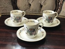 Vintage Palissy Royal Worcester floral basket  Series Tea 3 Cup & 3 Saucer  VGC