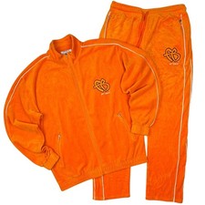 FUBU x Forever 21 Mens Velour Tracksuit Set Orange Jacket Pants Size L Y2K Logo