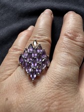 925  Sterling Silver Amethysts ( One Citrine Replacement ) Ring -UK Size L