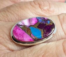 925 Silver KINGMAN PINK/PURPLE DAHLIA OYSTER TURQUOISE Ring Sz N-6.5 R786