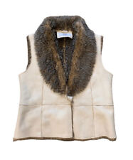 Wallace Sacks Size M Cream Faux Surde Gilet with Faux Fur Collar and Lining