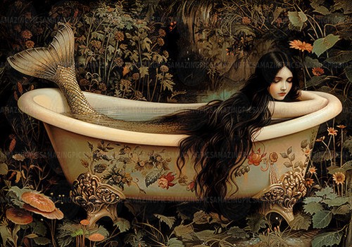Mermaid bathtub art - mermaid,