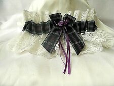 SCOTTISH TARTAN PRIDE OF SCOTLAND RIBBON WITH OFF WHITE LACE WEDDING GARTER