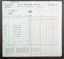 1954 Riley Motors Ltd Abingdon-on-Thames Car Parts Dispatch Note