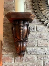 Antique Style Oak Wall Sconce – Hand Carved Jacobean Baroque Corbel shelf 