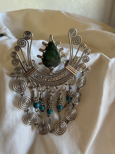 Peruvian silver tone brooch - peruvian, silver-tone