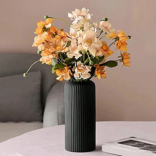 Striped plastic flower vase - flower,