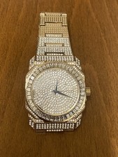 Mens Full 10k Yellow Gold Tone Ice Master Bling Baguette Cz Stone Watch