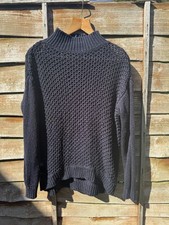 Womens Jumper Navy Stretch Knit High Neck Oversized Ribbed Edging UK 10