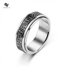 Men's Ring Dragon Celtic Knot Titanium Steel Wedding Spinner Band 8mm silver