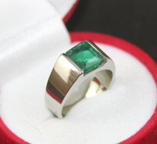 4 Carats Rich Green Emerald Ring For Men, 925 Sterling Silver Zamurd Ring