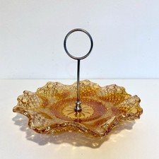 Vintage Carnival Glass Cake Plate With Chrome Handle.