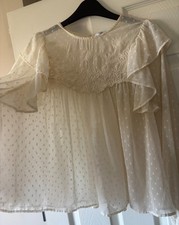 Worn Once Antique Cream Chiffon ZARA Polka Dot Spot Floaty Top Blouse S 10