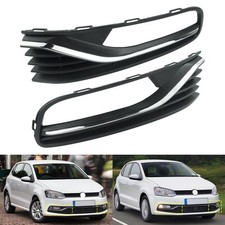 Front Bumper Fog Light Grille w/ Chrome Mount Left+Right For VW Polo 6R 14-17