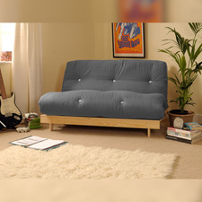 Premium Luxury Futon Set Wooden Frame And Mattress In Grey 2ft6 3ft 4ft 4ft6