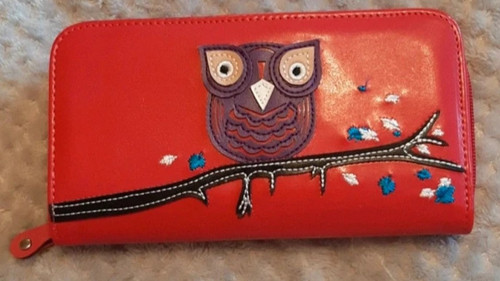 Owl print zip large pink - owl, purse