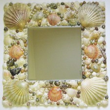 Handmade Square Seashell Mirror.  38 cm x 38 cm (15" x15") border, 20 cm Mirror.