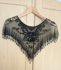 Vintage M 12-14-16 Black Evening Shawl/Throw Heavily Beaded Sequins Embellished