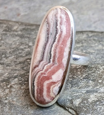 Large 925 Silver Pink RHODOCHROSITE Ring Sz P-7.5 R854~Silverwave*uk Jewellery