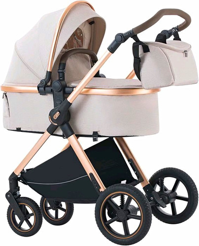 Beige pram with carrycot rose - pram, carrycot,