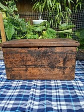 Old Vintage Pine Wooden Chest Truck Tool Box Coffee Table