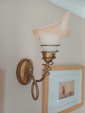 3 Arm Uplighting Ceiling Light, Frosted Glass Shades In Antique Brass Effect
