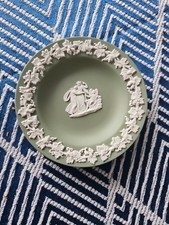 Vintage Wedgwood Jasperware Green Pin Dish VGC