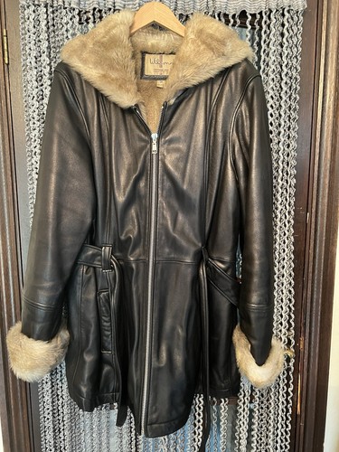 Faux fur leather hooded coat - hooded,