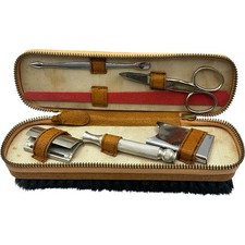 Vintage Gentleman’s Travel Grooming Kit Sheffield Steel Tools Gillette Razor Cas