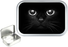Cat's Eye ,Silver Hinged Tobacco Tin, Sewing Tin, Sweet Tin, Pill Box 1oz & 2oz
