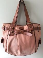 FOSSIL real leather trim ladies large orange and tan slouchy tote handbag