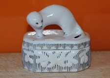 Vintage Russian White Ferret Stoat Weasel trinket pot 8cms high